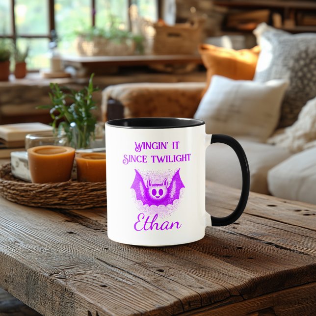 Anpassad Neon Halloween-mugg - Lila fladdermusdesi Mugg (Skapare uppladdad)