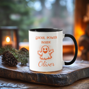 Anpassad Neon Halloween-mugg - Orange spökdesign Mugg