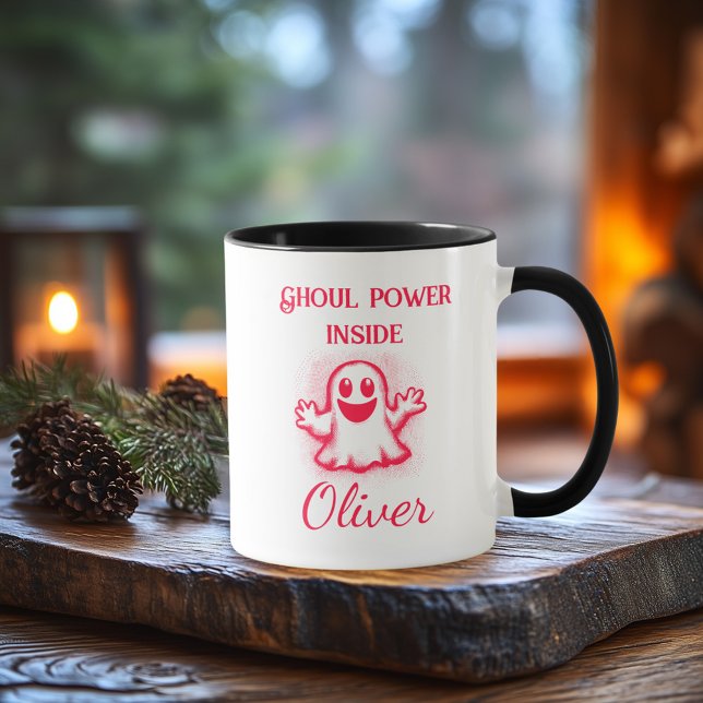 Anpassad Neon Halloween-mugg - Röd spökdesign Mugg (Skapare uppladdad)