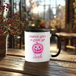Anpassad Neon Halloween - Rosa Pumpa Design Mugg