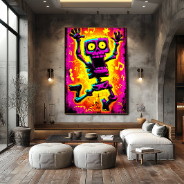 Anpassad Neon Skelett Retro Halloween Design Poster