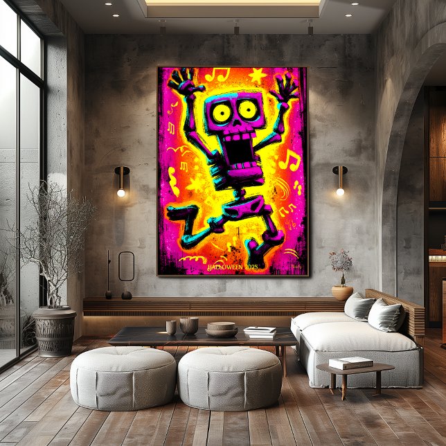 Anpassad Neon Skelett Retro Halloween Design Poster (Skapare uppladdad)