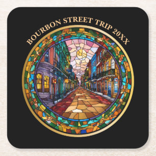 Anpassad New Orleans Bourbon Street Daterad Underlägg Papper Kvadrat