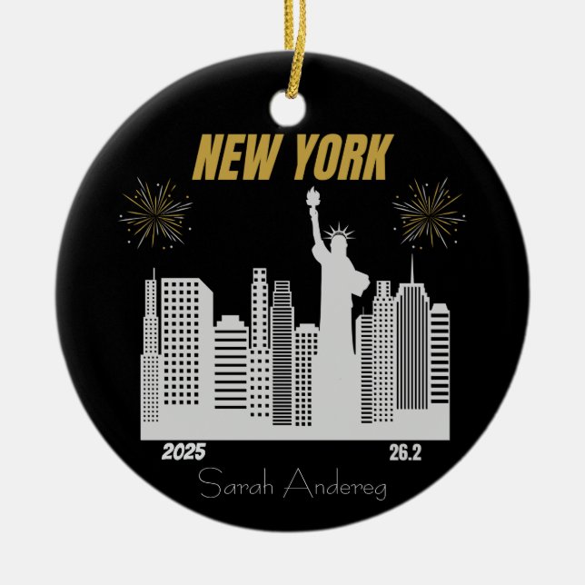 Anpassad New York 2025 Marathon Löparpresent Julgransprydnad Keramik (Framsidan)