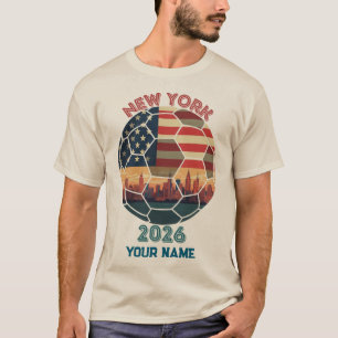 Anpassad New York 2026 Fotboll USA Flagga Stadssil T Shirt