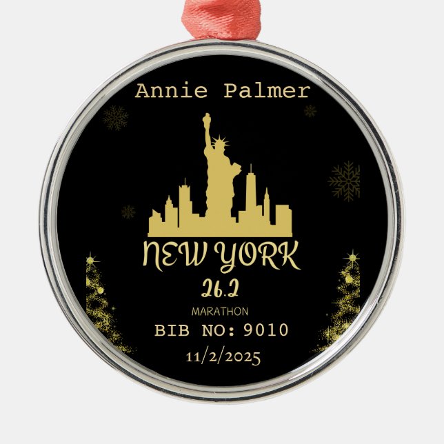 Anpassad New York Marathon Finisher-present Julgransprydnad Metall (Framsidan)