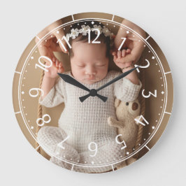 Anpassad nyfödd babyfoto modern minimal väggkonst stor klocka