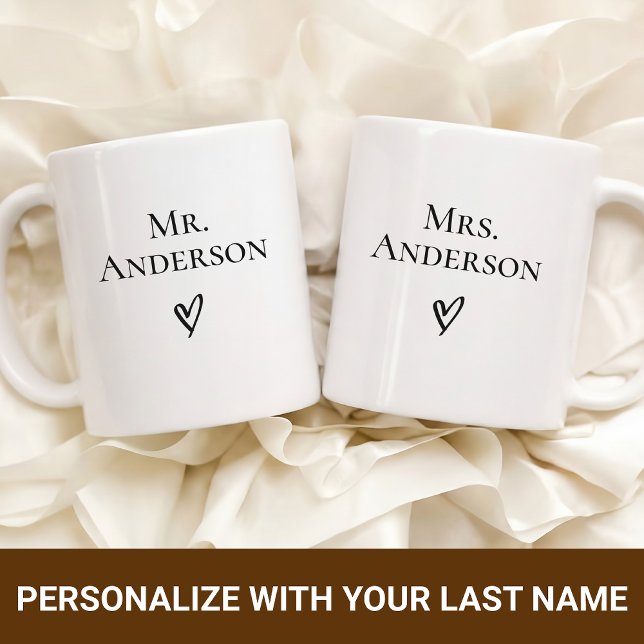 Anpassad Nygifta Efternamn Mugg, Bröllopshustru Pr Kaffemugg (Engagement gifts for couples, Wedding gifts for bride and groom, Wifey and Hubby matching mugs)
