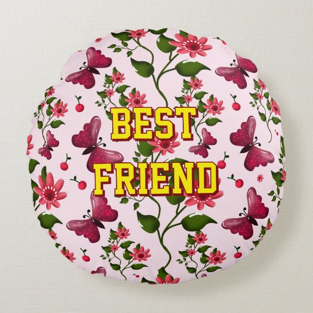 Anpassad och personlig blomster fjärilsmönster  rund kudde (Framsidan)