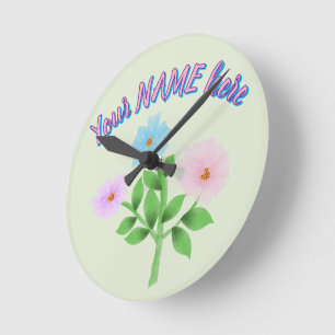 Anpassad och personlig vattenfärg blommig gåva rund klocka