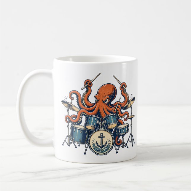 Anpassad Octopus Trumdesign Kaffemugg (Vänster)