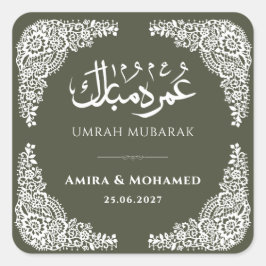Anpassad Olivgrön Umrah Mubarak Fyrkantig Klisterm Fyrkantigt Klistermärke