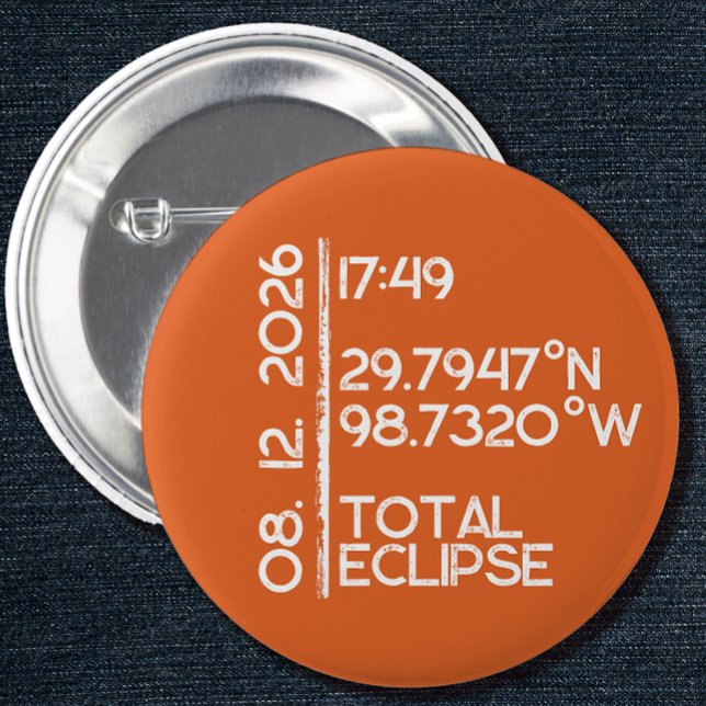 Anpassad Orange 2026 Solförmörkelse Knapp (Solar Eclipse Keepsake Pin)