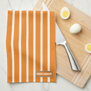 Anpassad orange för det vita rand-namnet monogram kökshandduk
