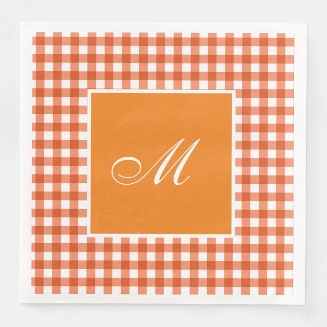 Anpassad Orange Gingham Rutig Pappersservett (Framsida)