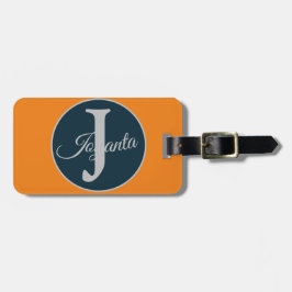 Anpassad orange grå blå Monogram Elegant Bagagebricka