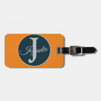 Anpassad orange grå blå Monogram Elegant Bagagebricka