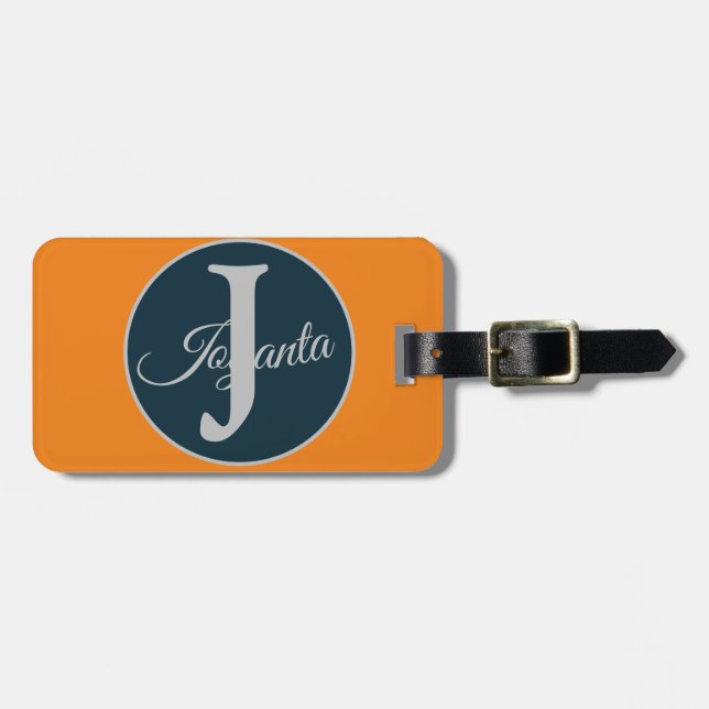 Anpassad orange grå blå Monogram Elegant Bagagebricka (Horisontell Framsida)