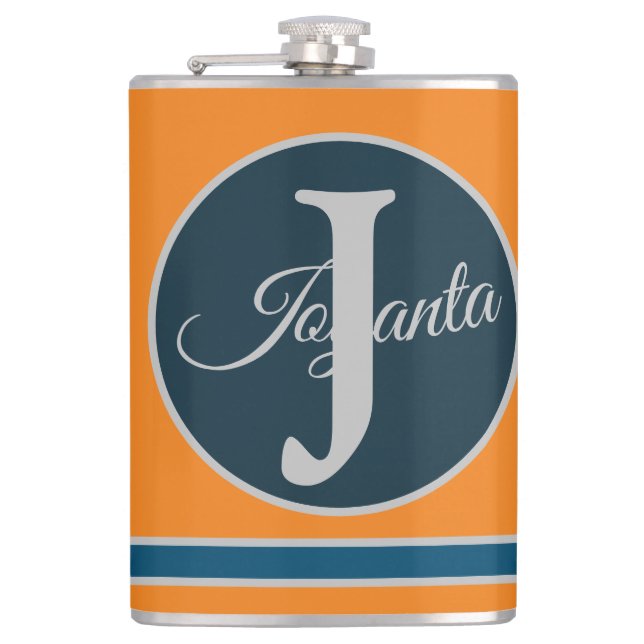 Anpassad orange grå blå Monogram Elegant Fickplunta (Framsidan)