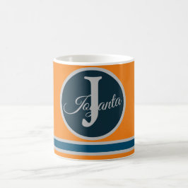 Anpassad orange grå blå Monogram Elegant Kaffemugg