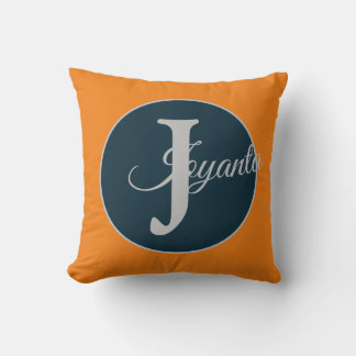 Anpassad orange grå blå Monogram Elegant Kudde