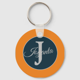 Anpassad orange grå blå Monogram Elegant Nyckelring