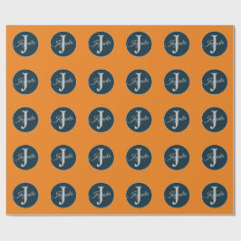 Anpassad orange grå blå Monogram Elegant Presentpapper