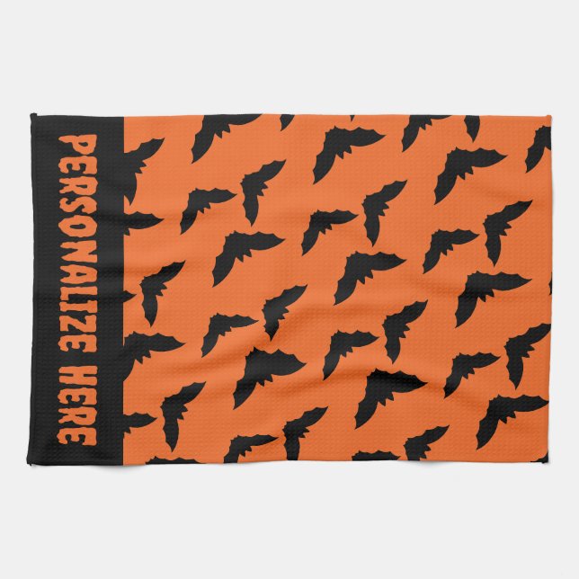 Anpassad Orange och Black Halloween Kökshandduk (Horisontell)