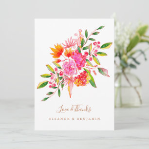 Anpassad Orange Watercolor Blommig Foto Bröllop Tack Kort