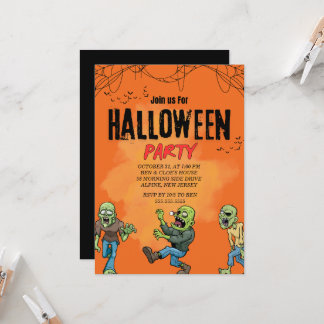 Anpassad Orange Zombie Halloween-fest Invitation Inbjudningar