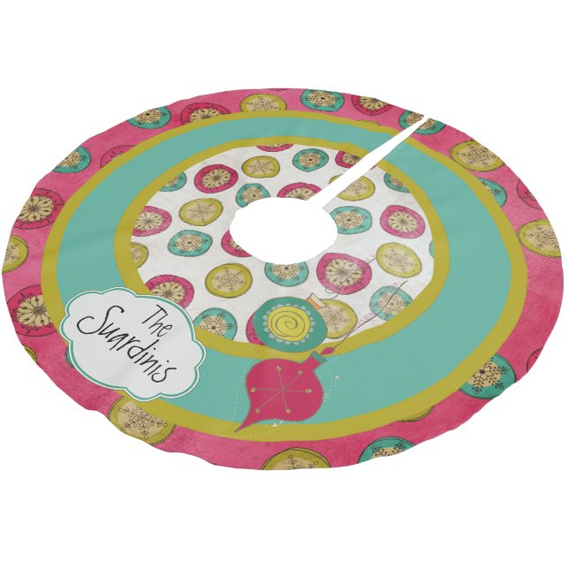 Anpassad Orb Snöflingor och Ornaments Träd Skirt Julgransmatta Borstad Polyester (Vinklad)