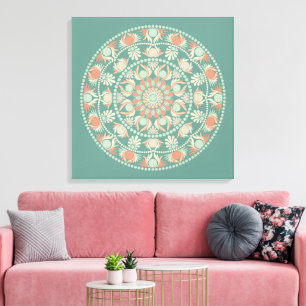 Anpassad Ornate Retro Sage och Sand Mandala Canvastryck