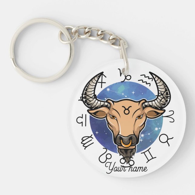 Anpassad Oxen & Jungfrun Zodiaknyckelring (Framsidan)