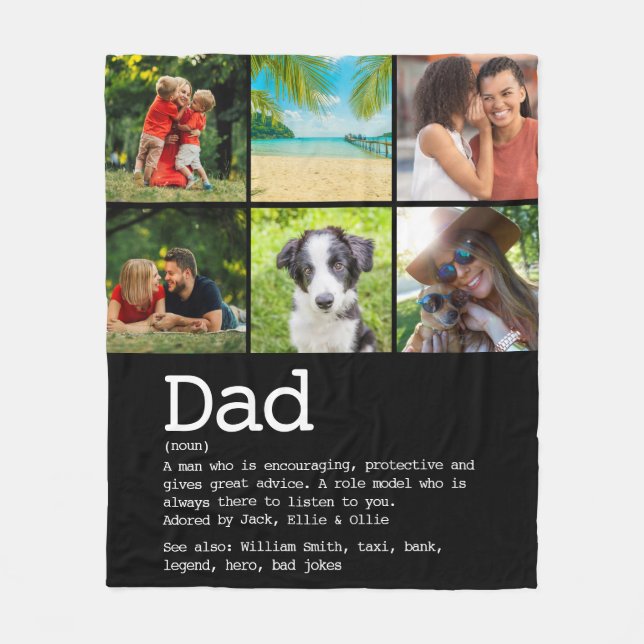 Anpassad Pappa Definition Foto Collage Svart Fleecefilt (Framsidan)