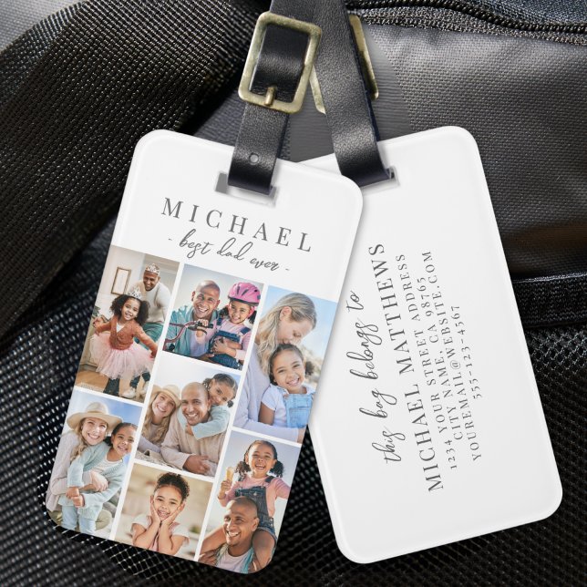 Anpassad Pappa Foto Collage Namn Bagagebricka (Custom Dad Photo Collage Name Luggage Tag)