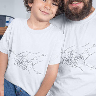 Anpassad Pappa och Barn Handritad Linje Art Namn T Shirt