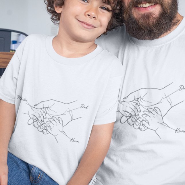 Anpassad Pappa och Barn Handritad Linje Art Namn T Shirt (Skapare uppladdad)