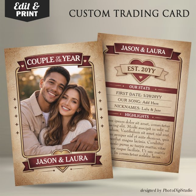 Anpassad par-handelskort, anpassad årsdag  (Custom Couple Trading Card, Custom Anniversary Card Vintage Trading Card Couple Keepsake)