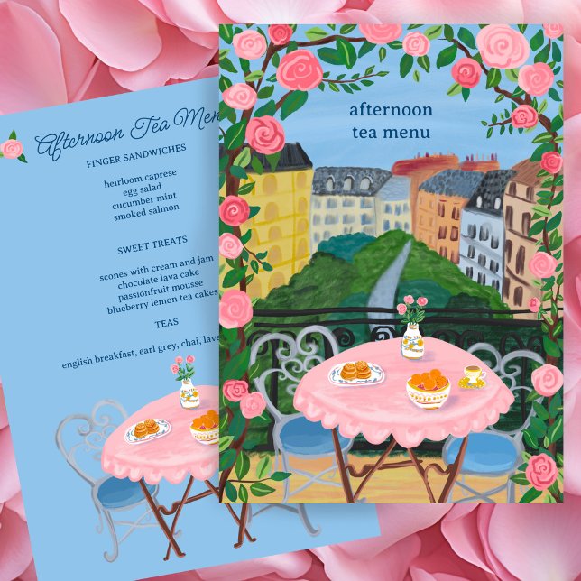 Anpassad Paris Tea på Balkongen med Utsikt Konst Meny (CUSTOM Paris Tea on the Balcony with a View Art Tea Party Menu
)