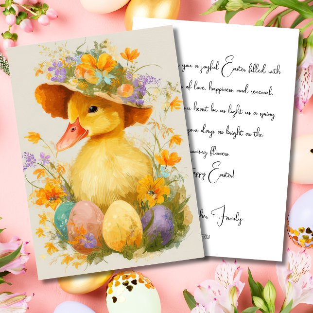 Anpassad påskkort med blommor och en ankunge julkort (Skapare uppladdad)
