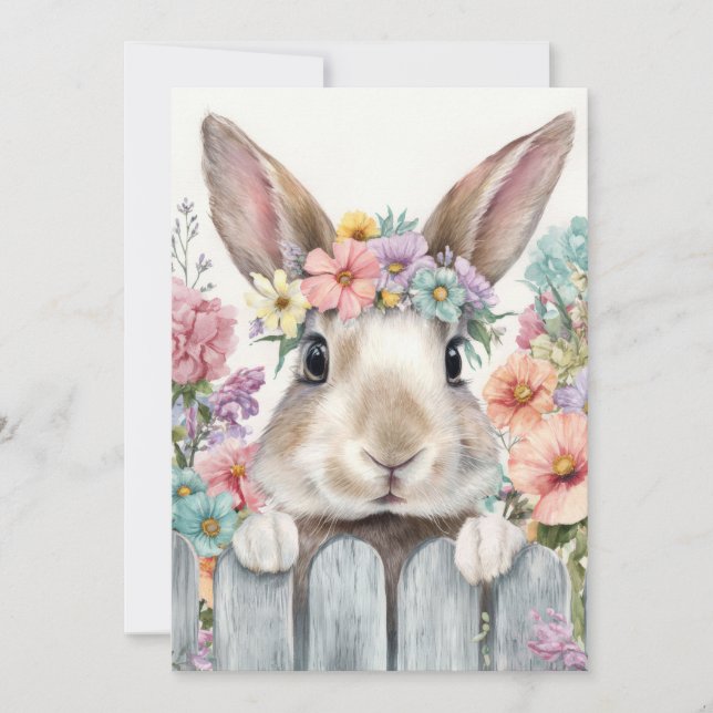 Anpassad påskkort med blommor och påskharen julkort (Framsida)