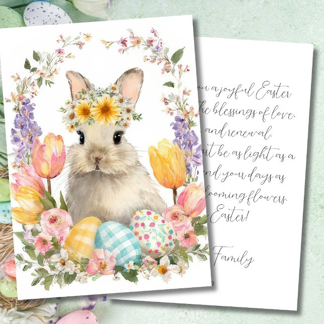 Anpassad påskkort med blommor och påskharen julkort (Skapare uppladdad)