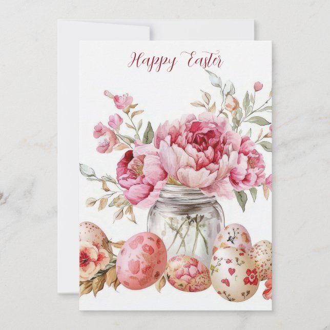 Anpassad påskkort med påskägg och blommor julkort (Framsida)