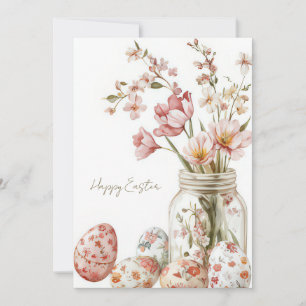 Anpassad påskkort med påskägg och blommor julkort