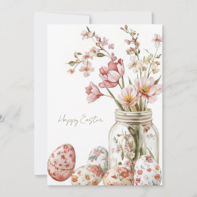Anpassad påskkort med påskägg och blommor julkort (Framsida)