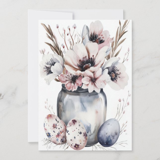 Anpassad påskkort med påskägg och blommor julkort (Framsida)