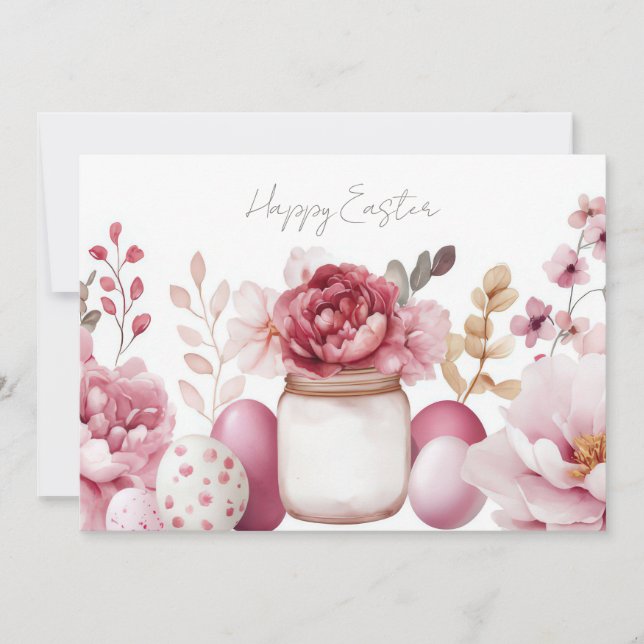 Anpassad påskkort med påskägg och blommor julkort (Framsida)