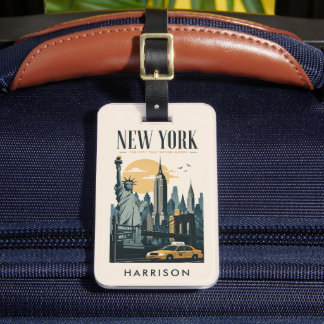 Anpassad Pastell Beige Gul Rosa New York City Bagagebricka