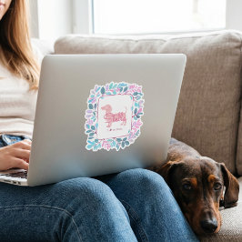 Anpassad Pastell Rosa Dachshund med Botanisk Krans Klistermärken
