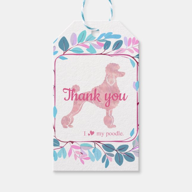 Anpassad Pastell Rosa Pudel Silhuett Presentgift T Presentetikett (Framsidan)
